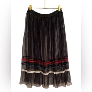 SELF Ribbon and Tulle Overlay A-Line Midi Skirt, EUC SZ L